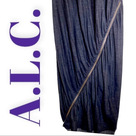 A.L.C. Linen Blend Bodycon T-Shirt Asymmetric Wrap Zipper Dress, Size Medium - Picture 4 of 8